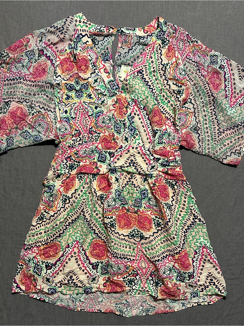 Mauve Multicolor Abstract Print Dress - Pink, Green, Blue